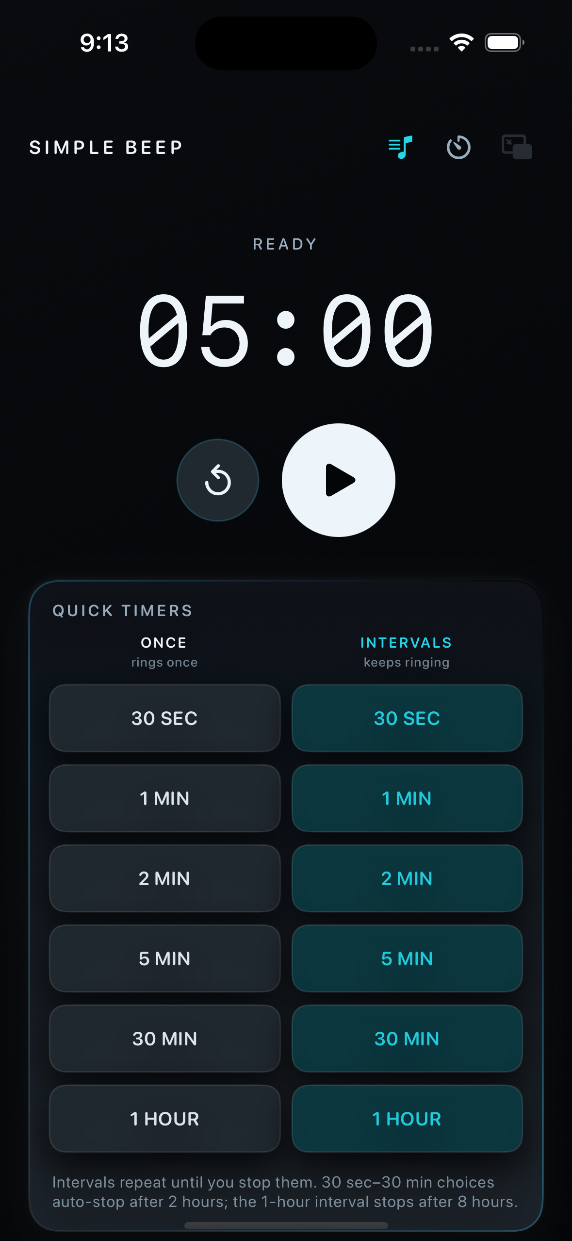 Float Timer interval timer app screen